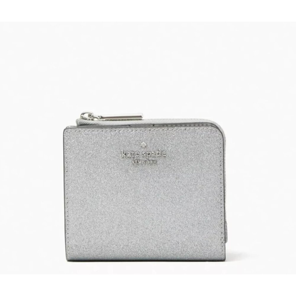 KATE SPADE Saffiano Leather Madison Small L-Zip Wallet Silver (Lunar Light) NWT